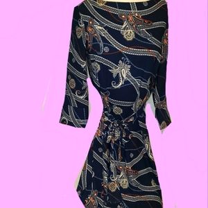 5/35 NEW H&M PAISLEY PRINT DRESS TIE BELT BLUE